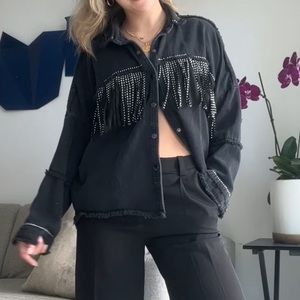 Zara black fringe denim jacket